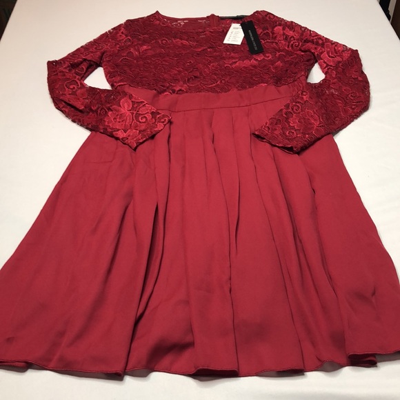 Zanzea Womens Wine Colored Long Sleeve Lace Dress With Chiffon Skirt - Picture 11 of 14